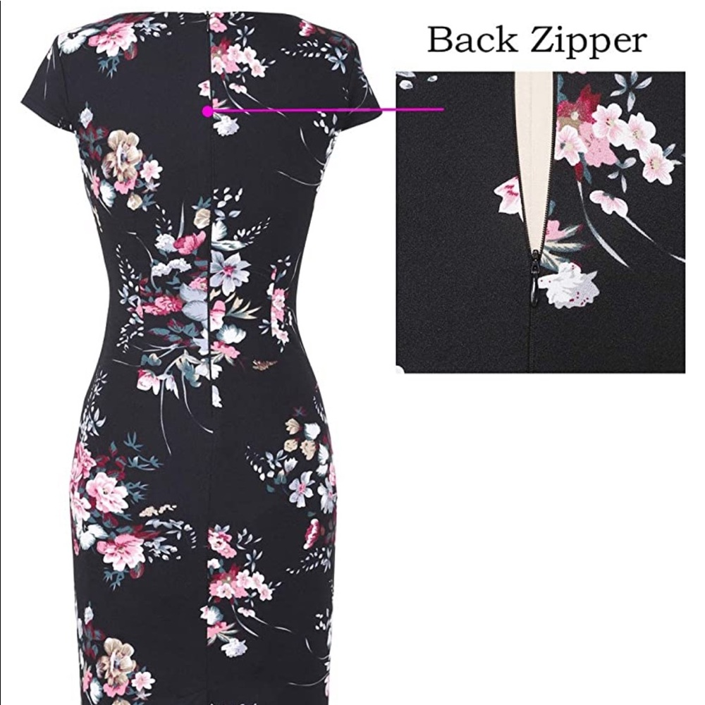 NWT sheath black floral invisible zipper stretchy - Picture 8 of 8